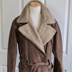 MODA Brown Leather Jacket w/ Sherpa Lining (XS)